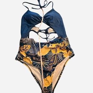 Cupshe Blue and Yellow One Piece Swimsuit